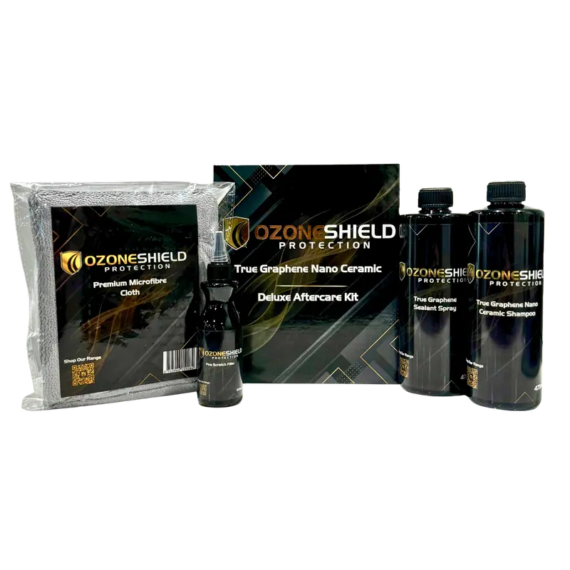 OzoneShield True Graphene deluxe aftercare kit with shampoo, sealant spray, scratch filler and microfibre cloth